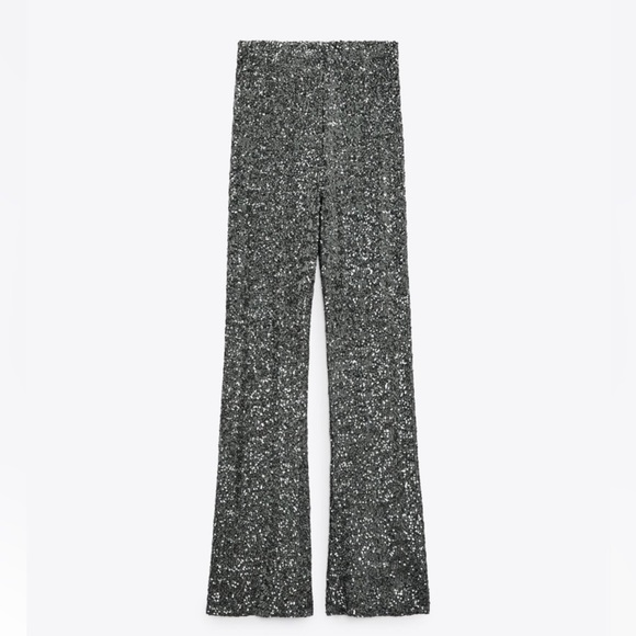 ZARA FLARED SEQUIN LEGGINGS - Picture 8 of 13